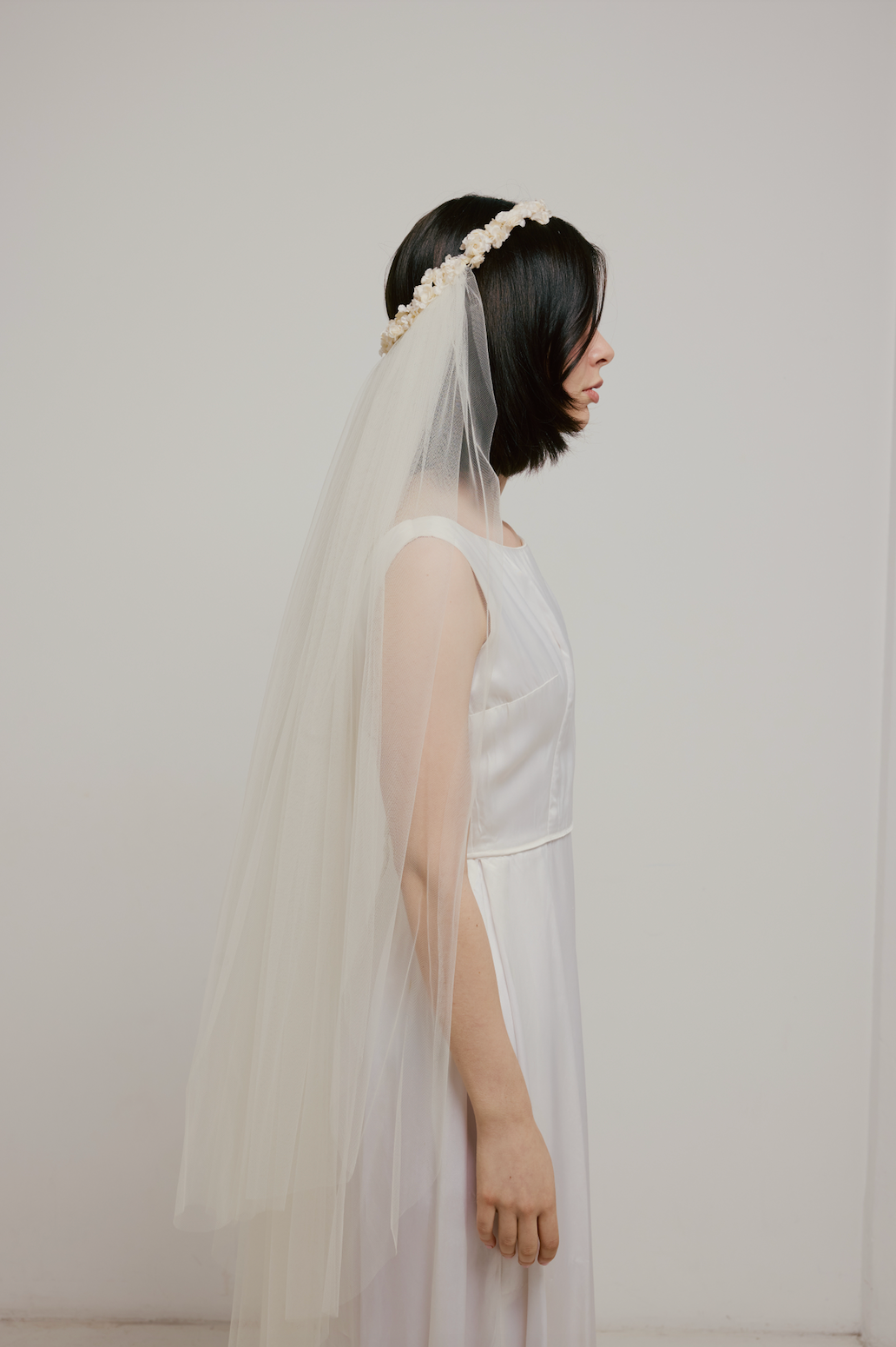 70s Flower Crown Tulle Veil with Blusher