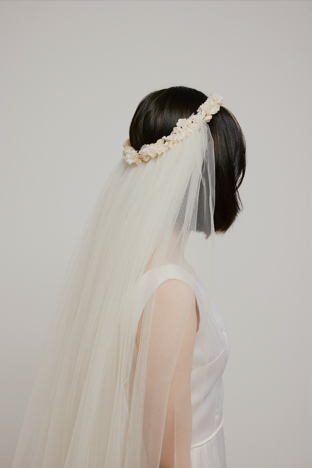 70s Flower Crown Tulle Veil with Blusher