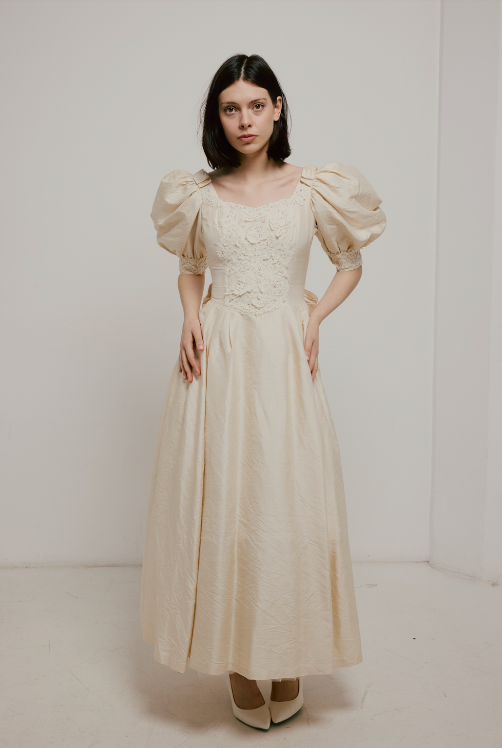 80s Taffeta Bow Detail Dress