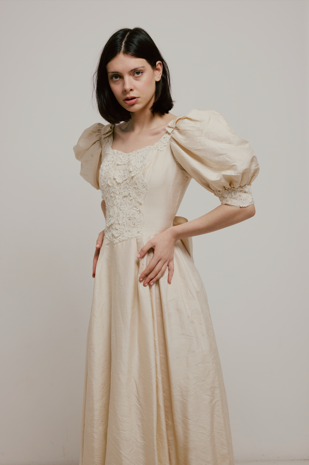 80s Taffeta Bow Detail Dress