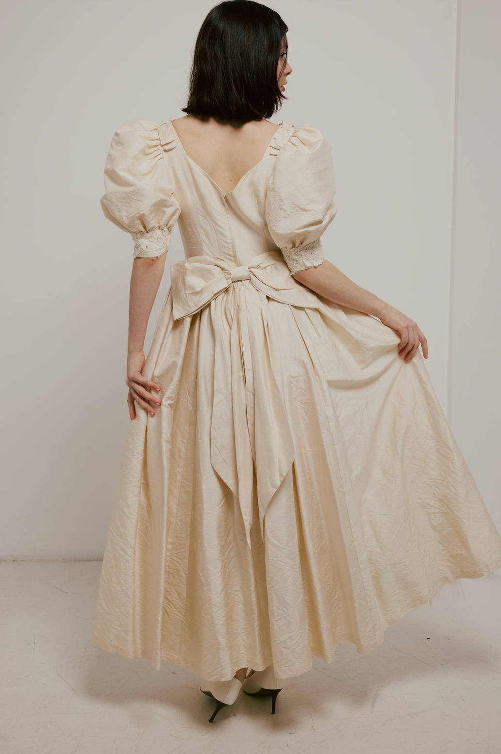 80s Taffeta Bow Detail Dress