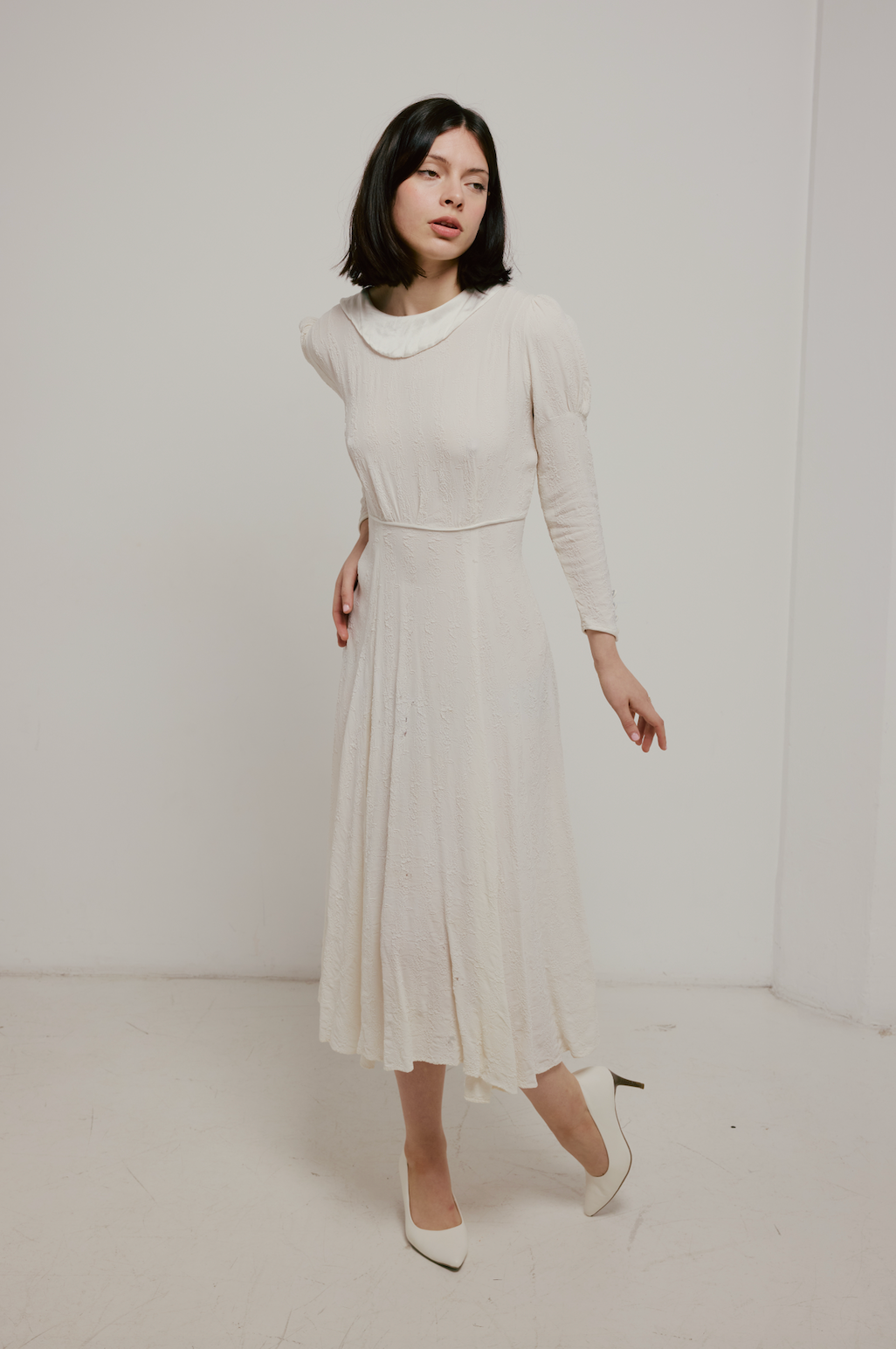 30s Floral Collared A-line Dress