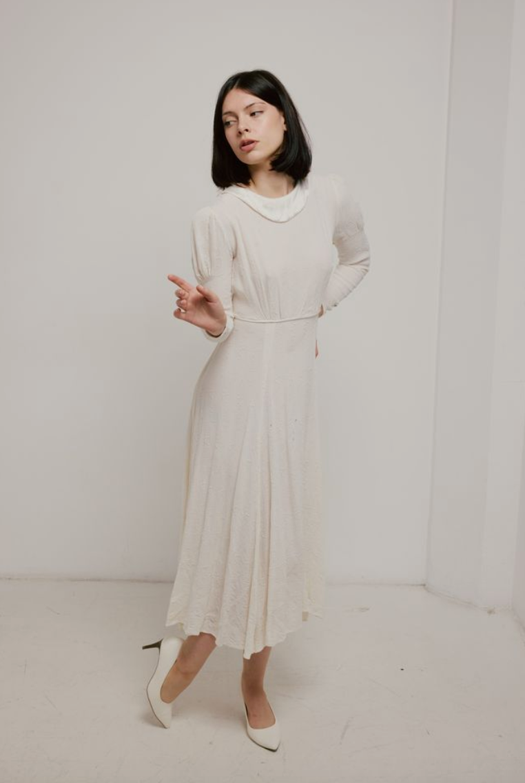 30s Floral Collared A-line Dress