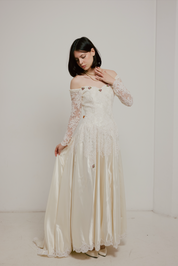 70s Lace and Satin Basque Waist Dress