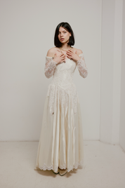 70s Lace and Satin Basque Waist Dress