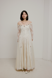 70s Lace and Satin Basque Waist Dress