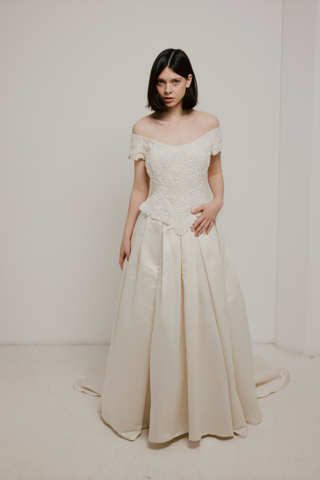 90s Beaded Lace Bodice Satin Skirt Dress