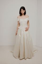 90s Beaded Lace Bodice Satin Skirt Dress