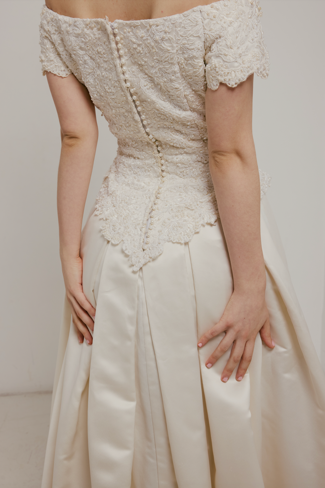 90s Beaded Lace Bodice Satin Skirt Dress