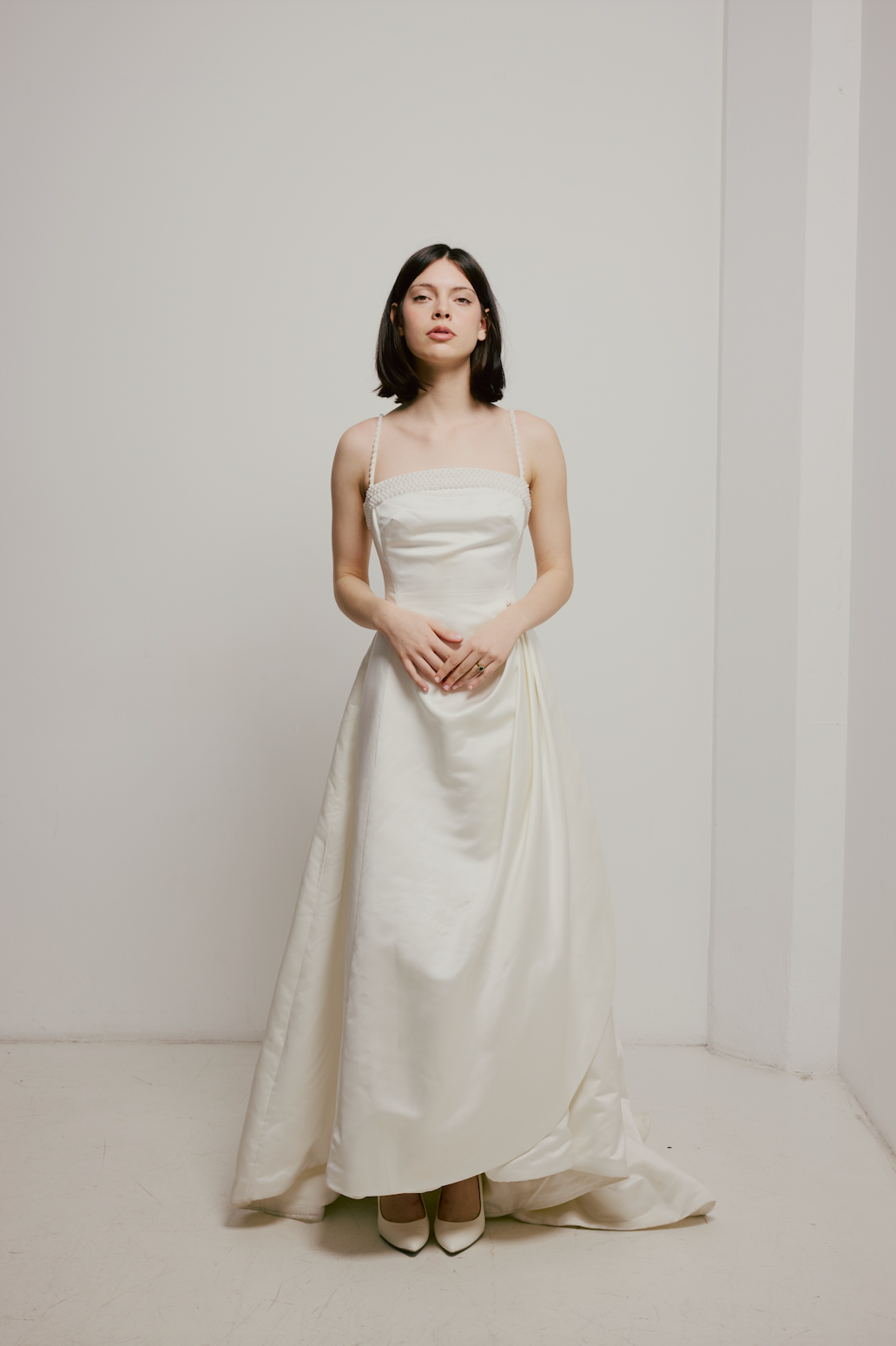90s Satin Asymmetrical Pearl Detail Dress