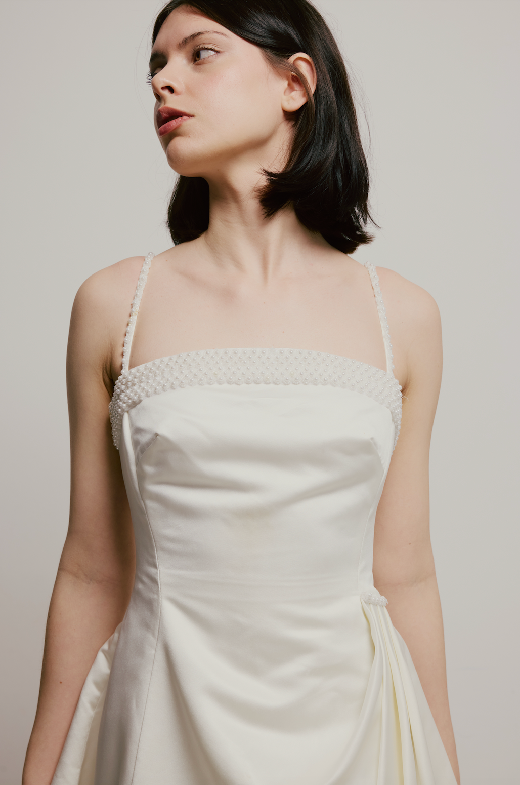 90s Satin Asymmetrical Pearl Detail Dress