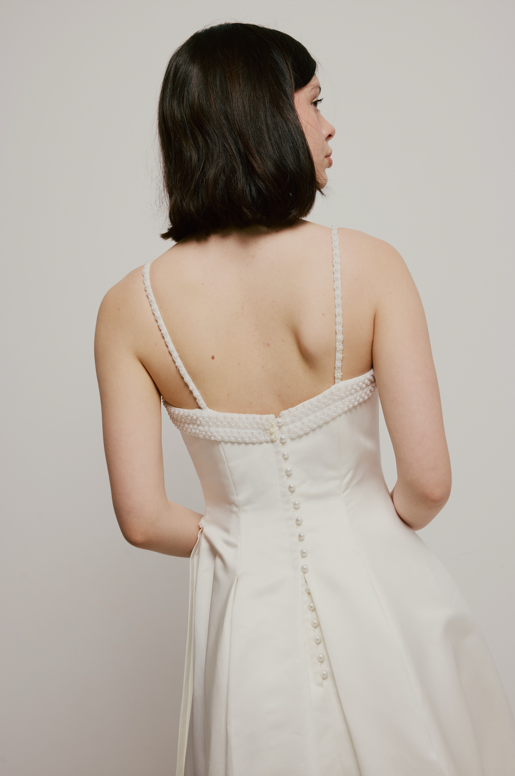 90s Satin Asymmetrical Pearl Detail Dress