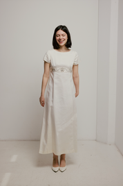 60s Satin Empire Beaded Belt Dress