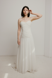 90s Strapless Pleated Chiffon Dress