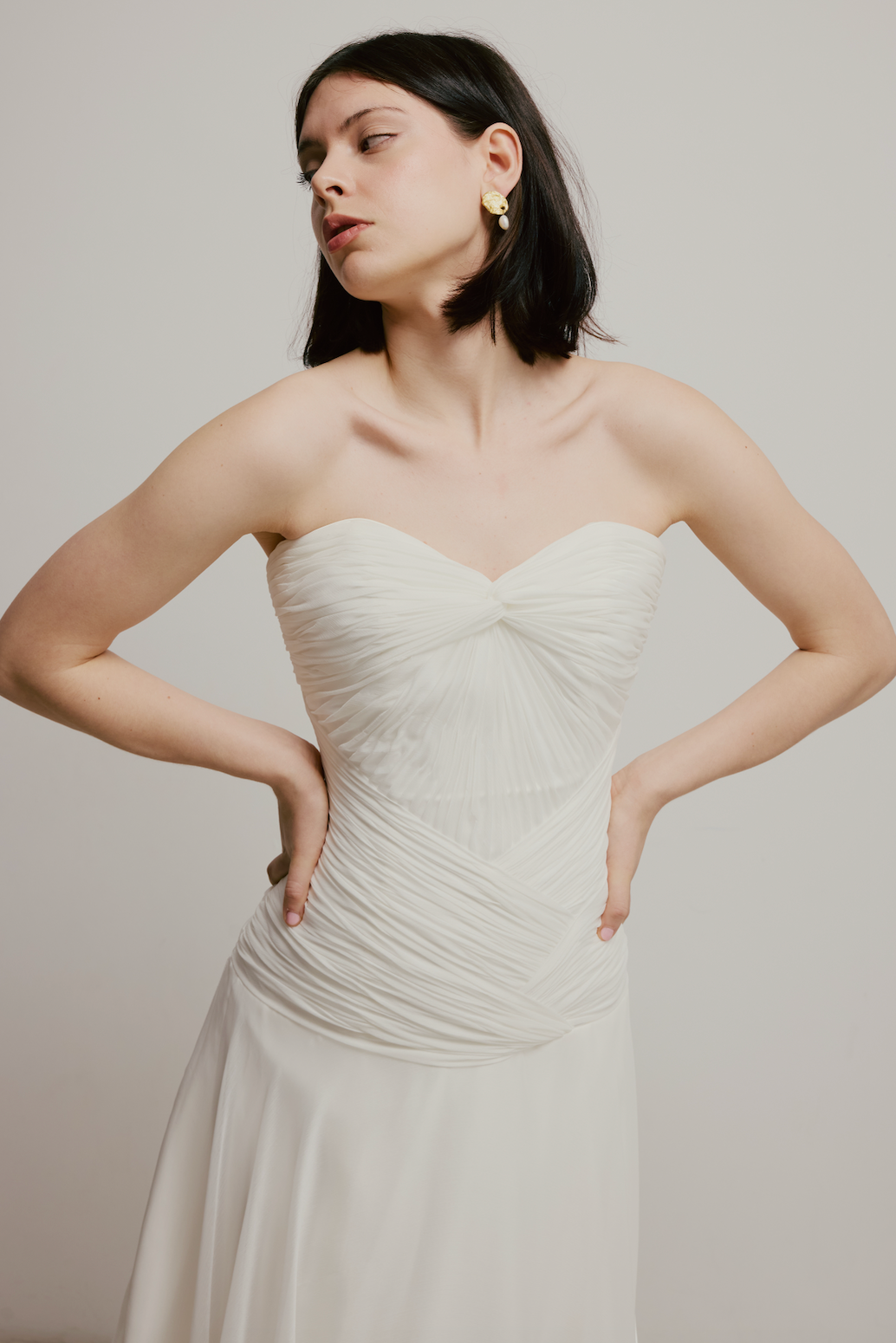 90s Strapless Pleated Chiffon Dress