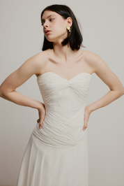 90s Strapless Pleated Chiffon Dress