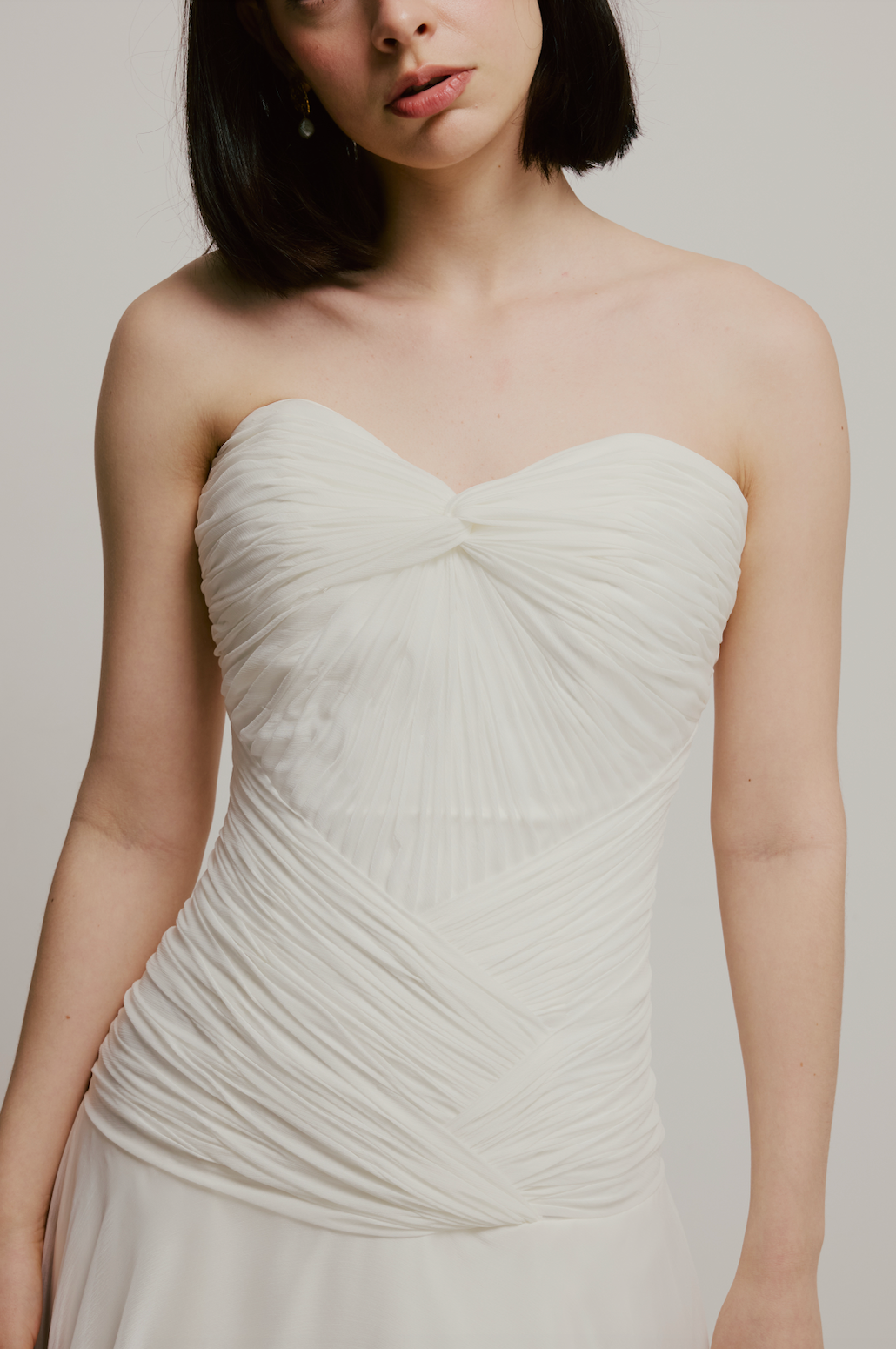 90s Strapless Pleated Chiffon Dress