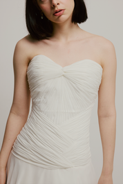 90s Strapless Pleated Chiffon Dress