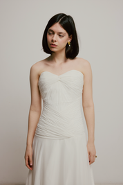 90s Strapless Pleated Chiffon Dress