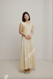 20s Embossed Silk Pleat and Bead Detail Dress