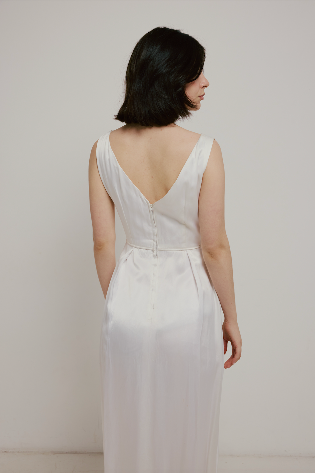 50s Satin Boat Neckline A-line dress