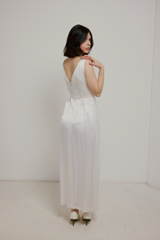50s Satin Boat Neckline A-line dress