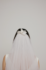 50s Bow Trim Cathedral Veil with Blusher