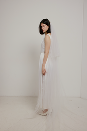 50s Bow Trim Cathedral Veil with Blusher