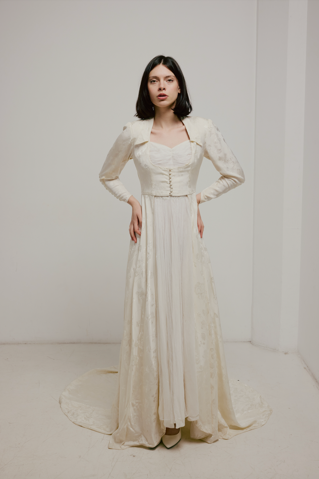 40s Two Piece Embossed Satin Waistcoat Dress