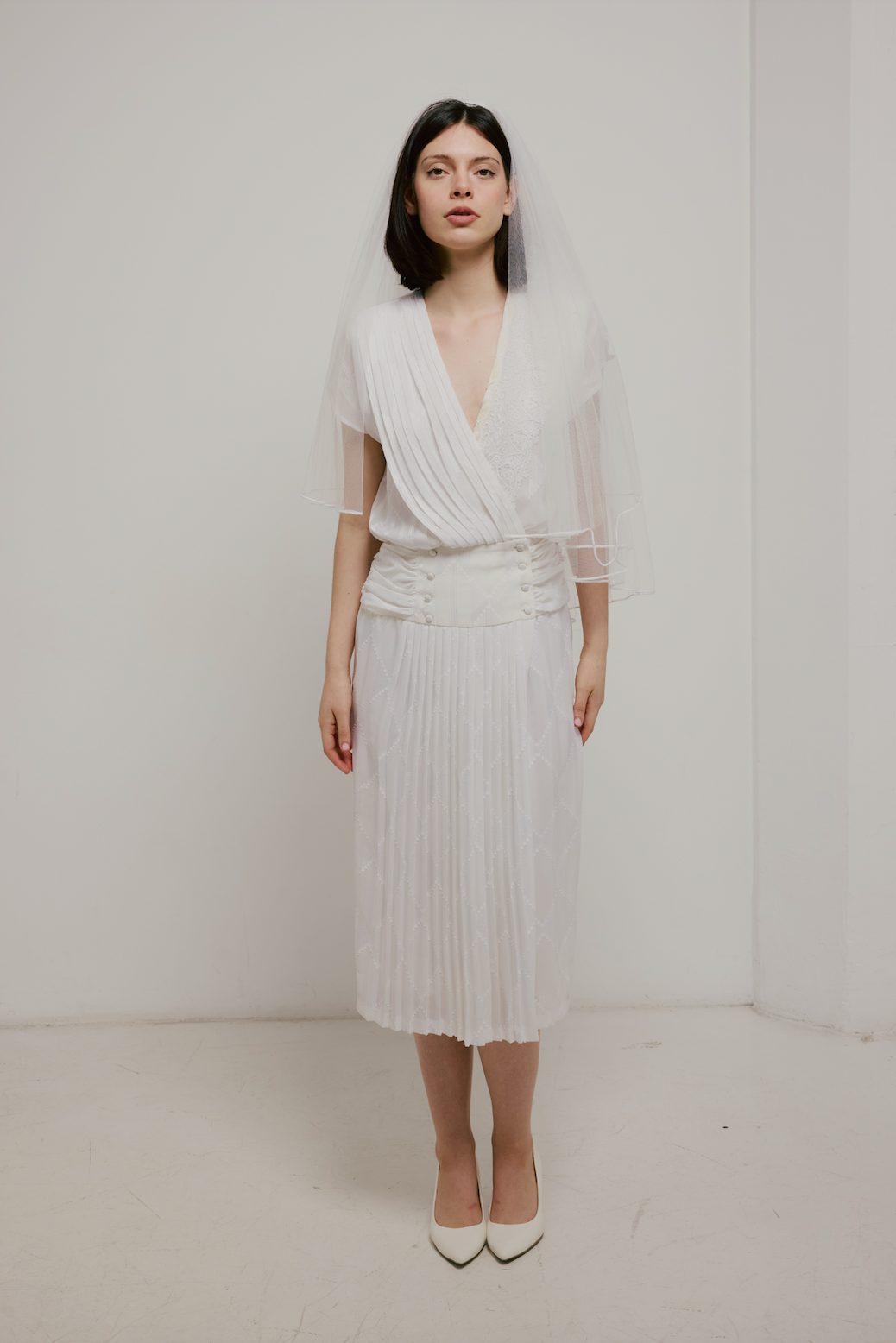 80s Double Breasted Pleat Detail Dress