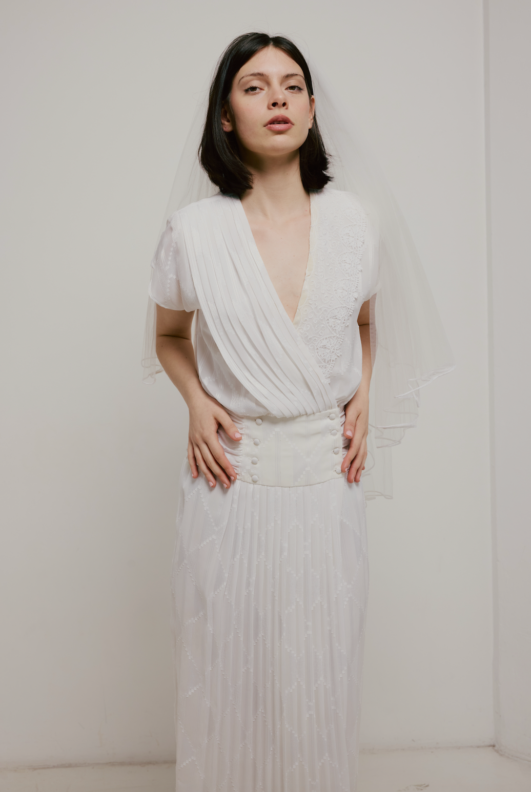 80s Double Breasted Pleat Detail Dress