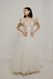 90s Corset Silk Flower Detail Ballgown