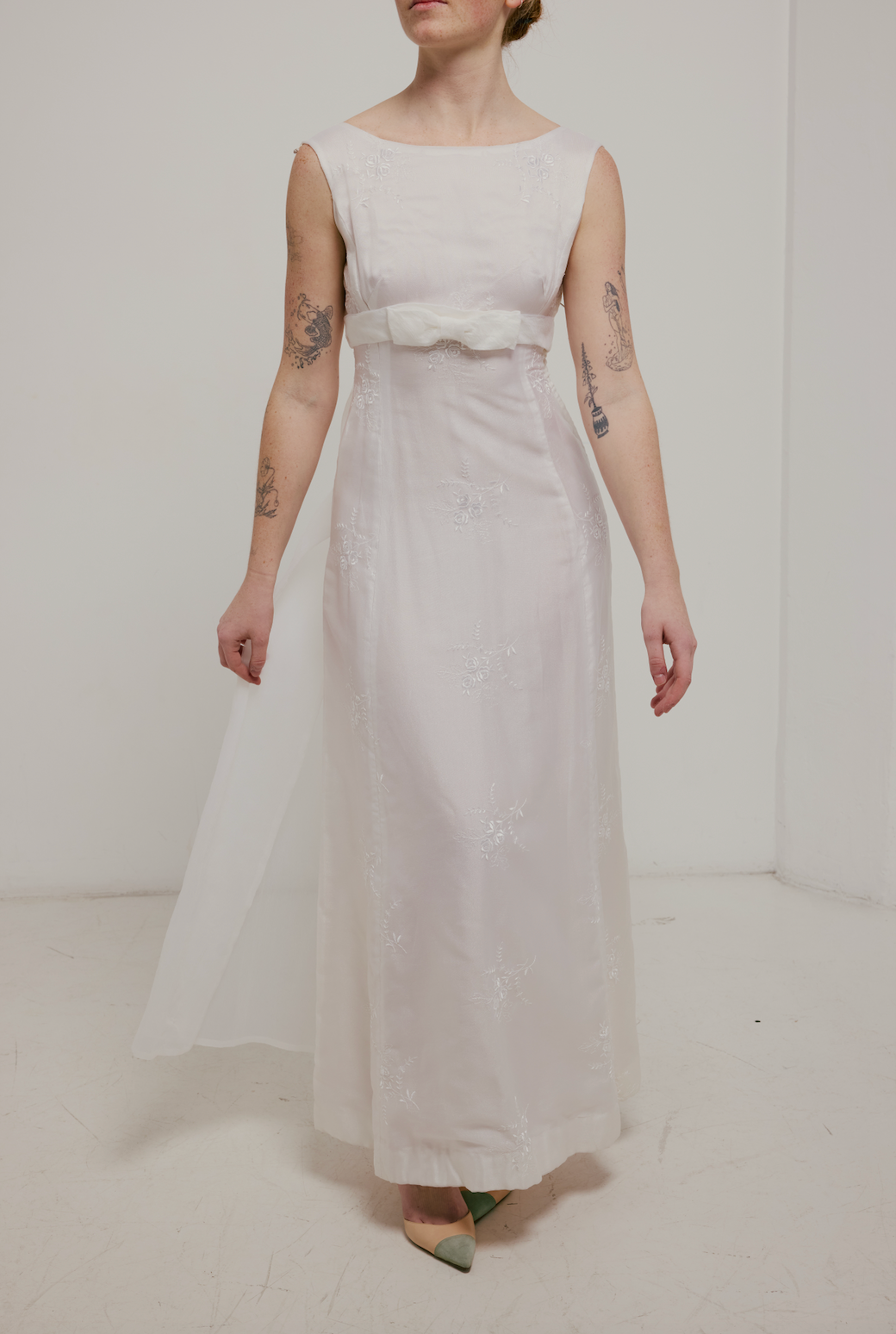 50s Embroidered Organza A-line Dress