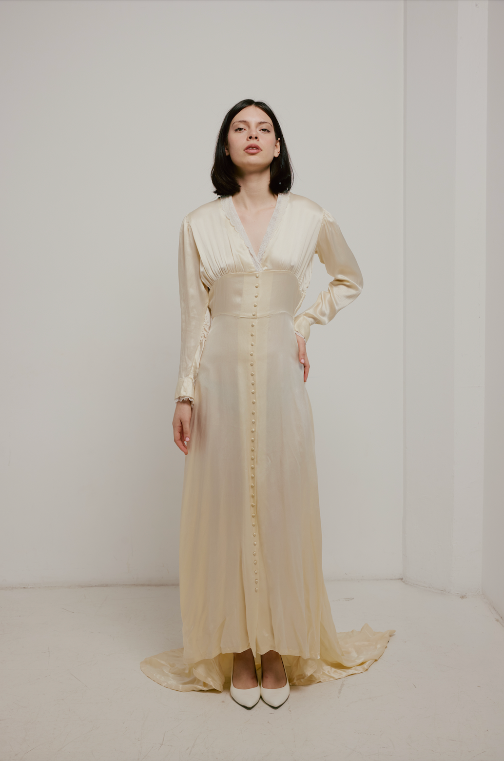 30s Silk and Lace Collar Dress