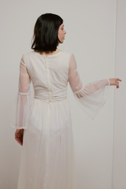 70s Bell Sleeve Daisy Lace Detail Dress