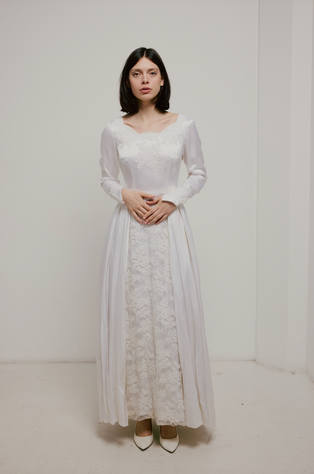 50s Lace and Satin Appliqué Dress