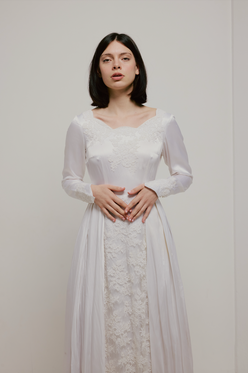50s Lace and Satin Appliqué Dress