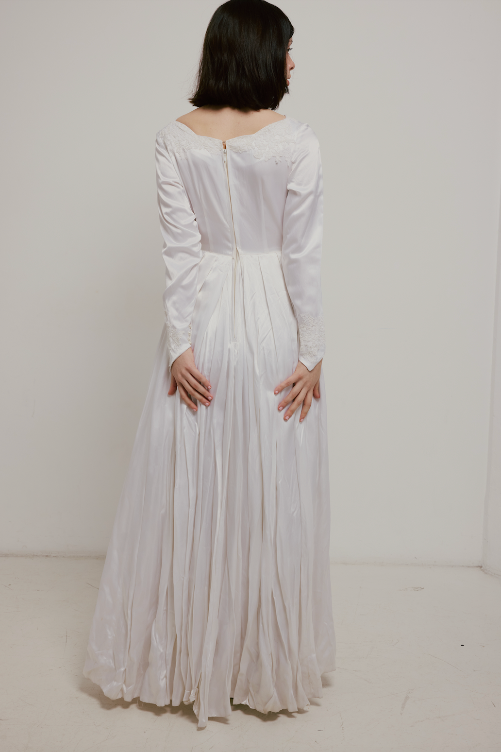 50s Lace and Satin Appliqué Dress