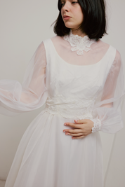 70s Lace Detail Tiered Train Ballgown