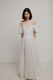 80s Lace Bodice Puff Sleeve Dress