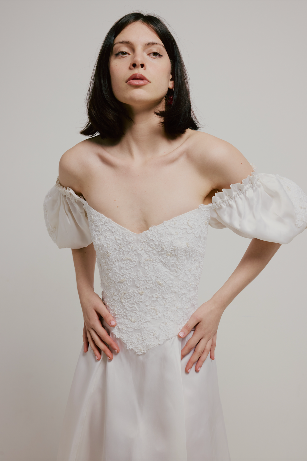80s Lace Bodice Puff Sleeve Dress