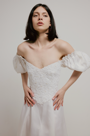 80s Lace Bodice Puff Sleeve Dress