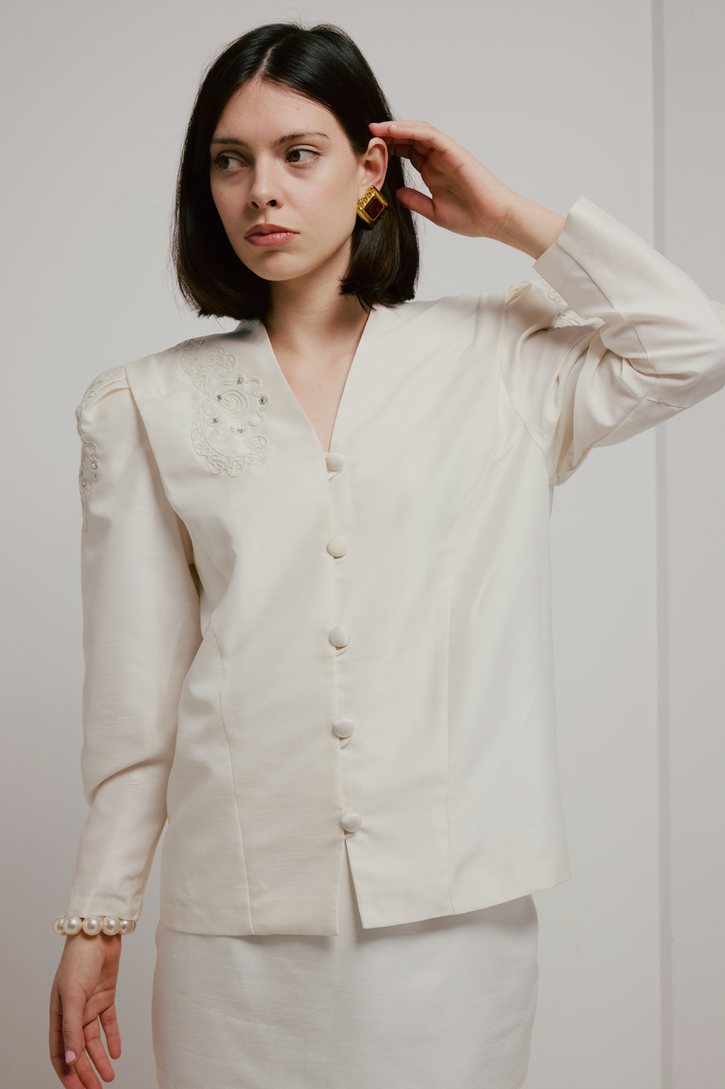 80s Silk Two Piece Embroidered Set