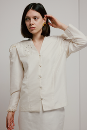 80s Silk Two Piece Embroidered Set