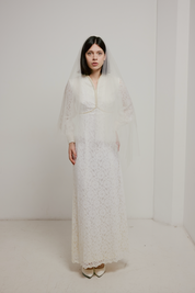 70s Lace Pearl Detail Column Dress
