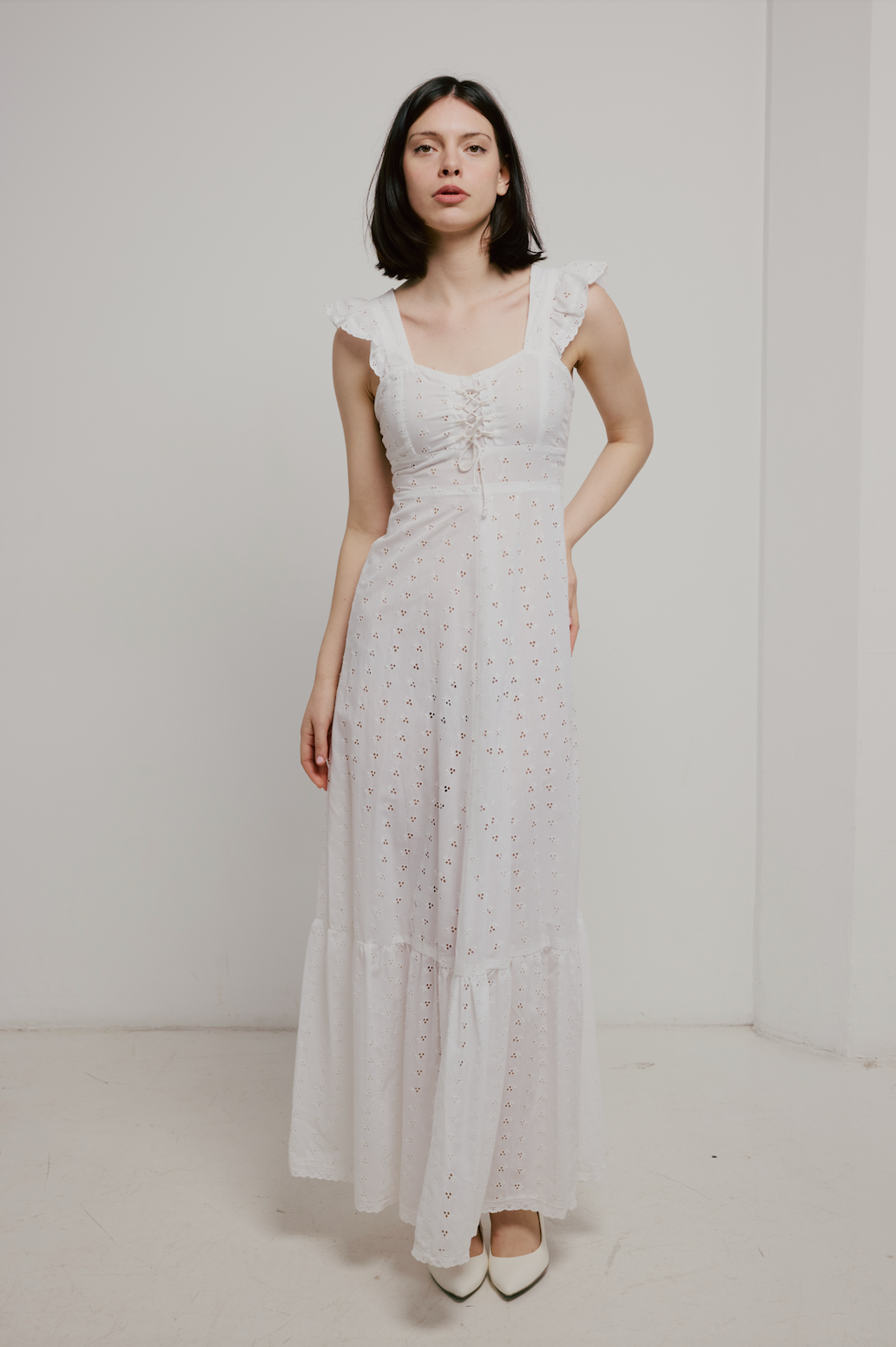 70s French Broderie Anglaise Empire Dress