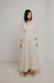70s Cream Lace Empire Waist Dress