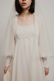 70s Cream Lace Empire Waist Dress