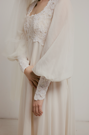 70s Cream Lace Empire Waist Dress