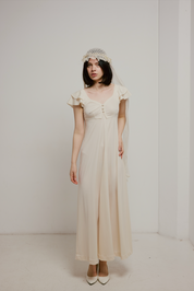 70s Cream Butterfly Sleeve Dress